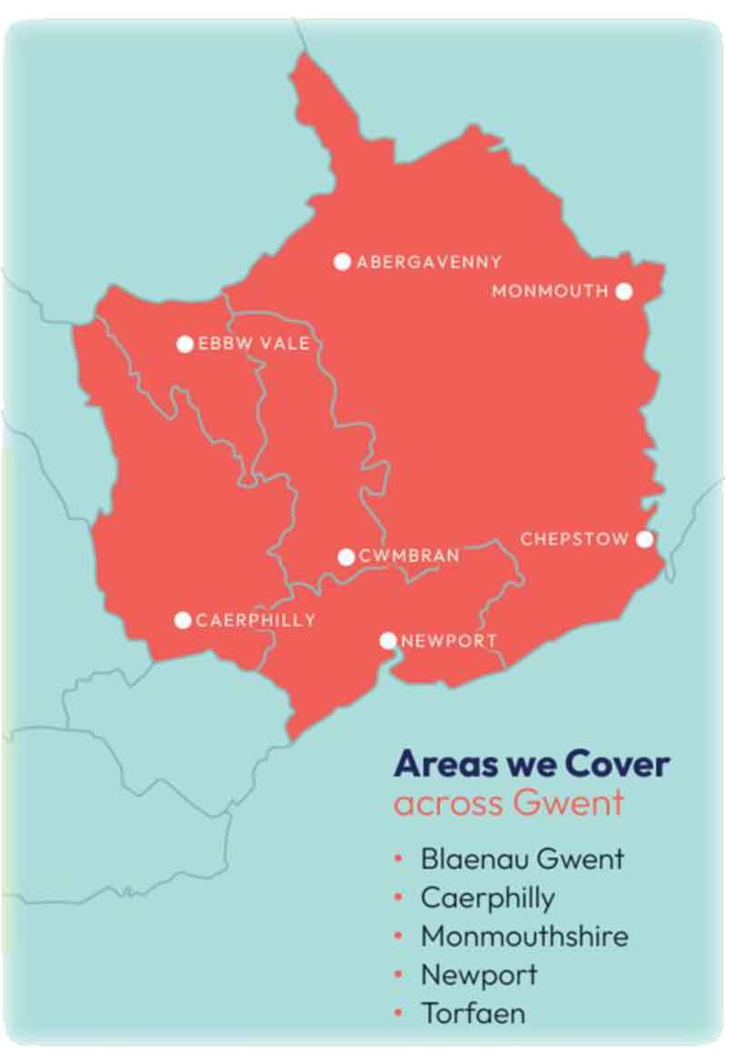 Map showing the areas covered by Daffs across Gwent